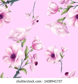 Seamless Pattern Pink Flowers Floral Background Stock Vector (Royalty ...