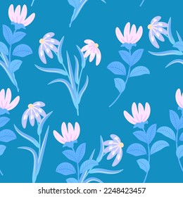 Seamless pattern with pink flowers. Floral decorative vector  background,  plants, botanical design for fashion, fabric, wallpaper