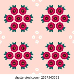 Padrão contínuo com flores cor-de-rosa. Impressão floral. Textura botânica, papel de parede vetor, tecido, têxtil, impressão.