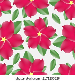 Patrón sin foco de flores rosadas y hojas verdes sobre fondo blanco. Adecuado para el fondo de reunión virtual, envoltura de regalo o textil.