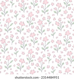 Nahtlose Muster rosafarbener Blumen und grüner Blätter. Blumendruck