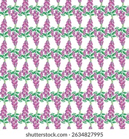 Seamless Pattern of Pink Flowers with Green Leaves on White Background 
