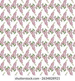 Seamless Pattern of Pink Flowers with Green Leaves on White Background