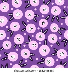 Seamless pattern with pink flowers. Hand drawn vector illustration. Cute floral background. Texture for print, textile; packaging.