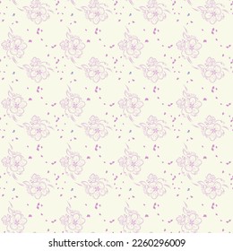 Seamless pattern of pink flowers. Hand drawn doodle cherry blossom. Design for background, fabric, print, paper, wrapping paper, cover, postcard, backdrop.