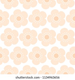 seamless pattern pink flowers japanese cherry blossoms on white background. Asian simple ornament, oriental style. Can be used for fabrics, wallpapers. Vector