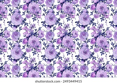 Patrón sin costuras con flores y hojas rosas sobre fondo blanco, acuarela patrón floral, rosa floral en color pastel, azulejo para Fondo de pantalla, tarjeta o tela