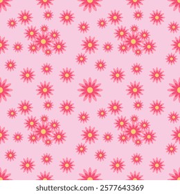 Seamless pattern, pink flowers, light pink background, floral design, pretty, cute, girly, spring, summer, textile.