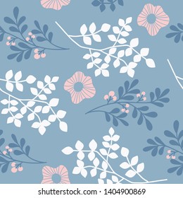 Seamless pattern with pink flowers, made in pastel colors. Hand-drawn illustration. Suitable for printing on fabric, gift wrapping, wall art design.
