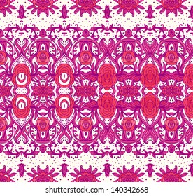 Seamless pattern with pink flowers on blue background. Art nouveau style.