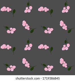 Seamless pattern with pink flowers on a gray background.