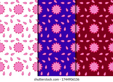 Seamless pattern with pink flowers  on white,blue,maroon background for wallpaper textile fabric design  