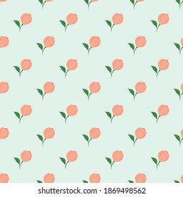 Patrón sin foco con flores rosadas sobre fondo azul; ilustración vectorial; decoración para tarjetas de felicitación, papel de envoltura, afiches, carteles.