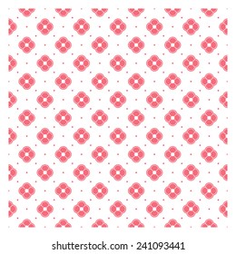 Seamless pattern. Pink flowers on white dotted background