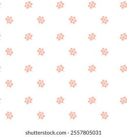 Seamless pattern of pink flowers on white background.