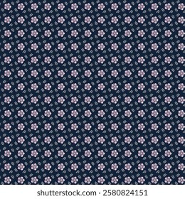  Seamless pattern with pink flowers on black background.