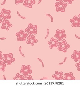 Seamless pattern with pink flowers on a pink background. Vector illustration.	
