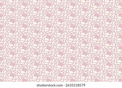seamless pattern of pink flowers on beige background the flowers drawn in a simple line style.