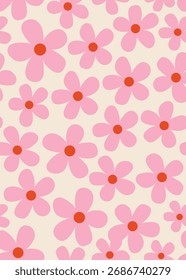 seamless pattern of pink flowers on beige background