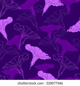 Seamless pattern with pink flowers on a violet background. Hand drawn artwork for textiles, fabrics, souvenirs, packaging and greeting cards.