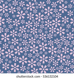 Seamless pattern with pink flowers on a blue background for gift wrapping. Decoration fabric. Wallpaper design.