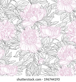 Seamless pattern of pink flowers peonies graphics
