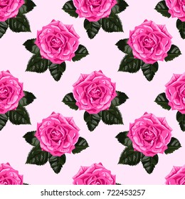 Seamless pattern of pink flowers roses.