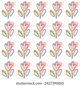 Seamless pattern with pink flowers in Scandinavian style for printing on fabric and wrapping paper. A simple calm pattern for textiles and clothing. Background for cards Vector