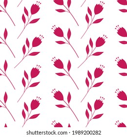 Seamless pattern pink flowers silhouettes vector illustration