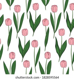 Nahtlose Muster rosa Blumen Tulpen Vektorgrafik