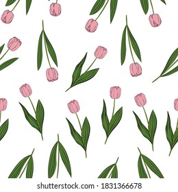 Seamless pattern pink flowers tulips vector illustration