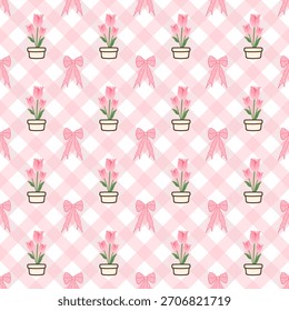 seamless pattern with pink flowers tulips, fabric pattern, gift wrapping paper 