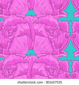 Seamless pattern of pink flowers. Vector illustration