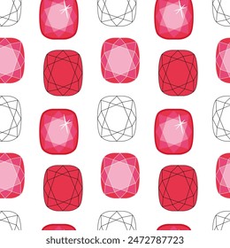 Patrón sin fisuras de gemas rosas sobre un fondo blanco