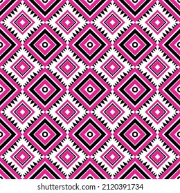 seamless pattern of Pink geometric ethnic pattern traditional design for background,carpet,wallpaper,clothing,wrapping,Batik,fabric,sarong,Vector illustration embroidery style.