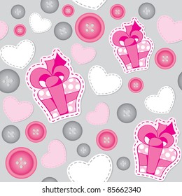 seamless pattern with pink gift boxes and buttons