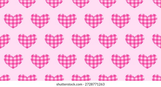Patrón sin fisuras de corazones de guinga rosa sobre fondo de rubor suave. Dulce Día de San Valentín repite para envolver papel, tela, Fondo de pantalla, papelería, embalaje y tarjetas románticas. Precioso ambiente retro