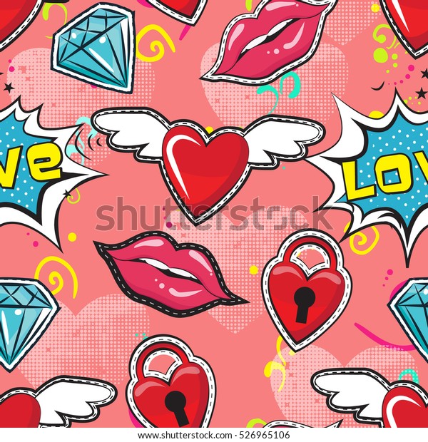 Seamless Pattern Pink Girl Icons Pop Stock Vector Royalty Free