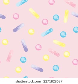 Nahtlose Muster rosafarbener Glaze für Donuts mit vielen dekorativen Sprinklen. Hintergrunddesign für Banner, Verpackung, Plakat, Stoff, Flyer, Postkarten.