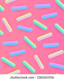Seamless Pattern with Pink Glaze and Trendy Gradient Decorative Sprinkles. Candy, Donut and Ice Cream Design. Sweet Sweets.