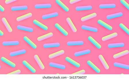 Seamless Pattern with Pink Glaze and Trendy Gradient Decorative Sprinkles. Candy, Donut and Ice Cream Design. Sweet Sweets.