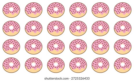 Patrón sin fisuras de rosquillas esmaltadas de color rosa con chispas de chocolate. Modelo inconsútil minimalista de la dona. Patrón de dona sin costuras en estilo dibujado a mano.
