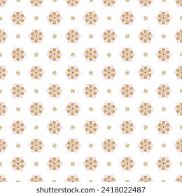 Seamless pattern with pink and gold flowers on a white background