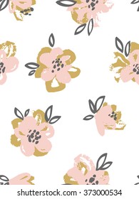 Seamless pattern with pink and gold flowers. Vector  Floral background.