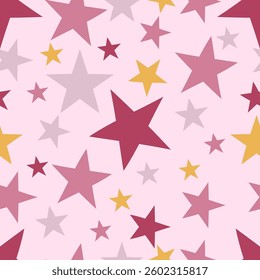 Seamless pattern with pink and gold stars