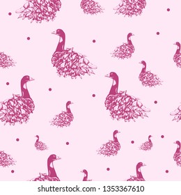 seamless pattern with a pink goose icon