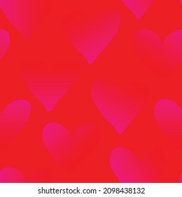 Seamless pattern, pink gradient hearts on red. Beautiful romantic design for decoration