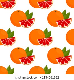 seamless pattern with pink grapefruit on white background. vector texture. citrus background.