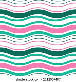 seamless pattern with pink green and dark green wavy horizontal lines