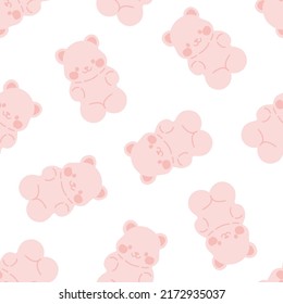 Seamless pattern with pink gummy bears